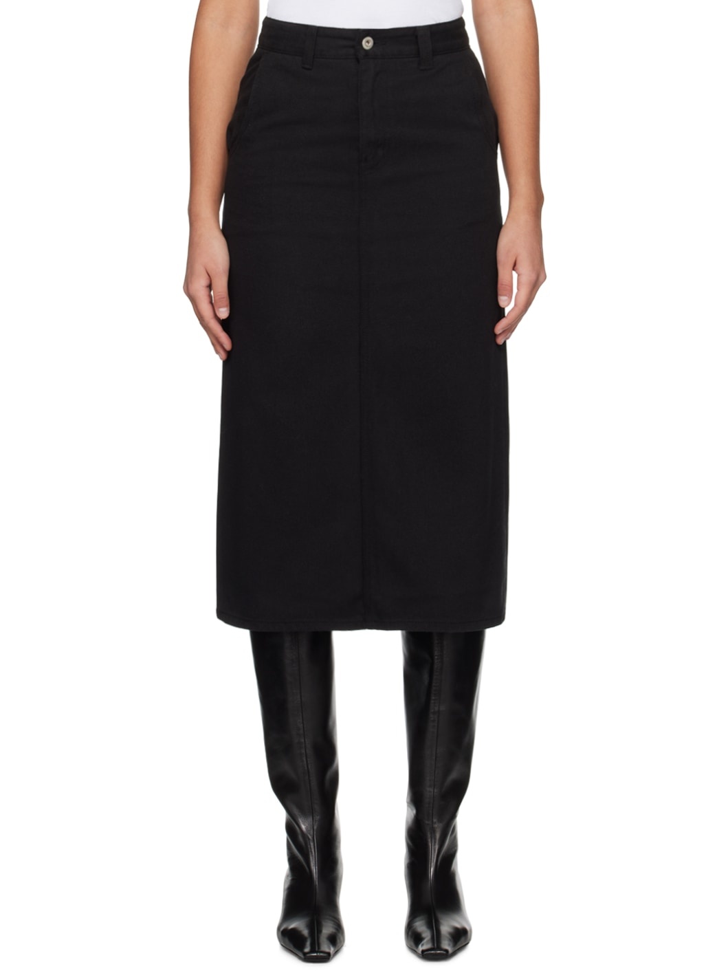 Black H-Line Denim Midi Skirt - 2
