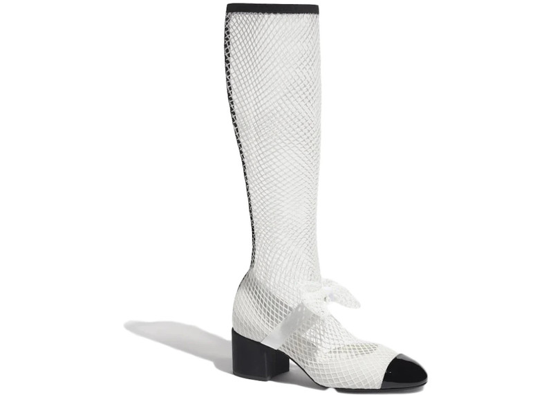 Chanel Resille 55mm Knee High Mary Janes White Black Patent Calfskin 1