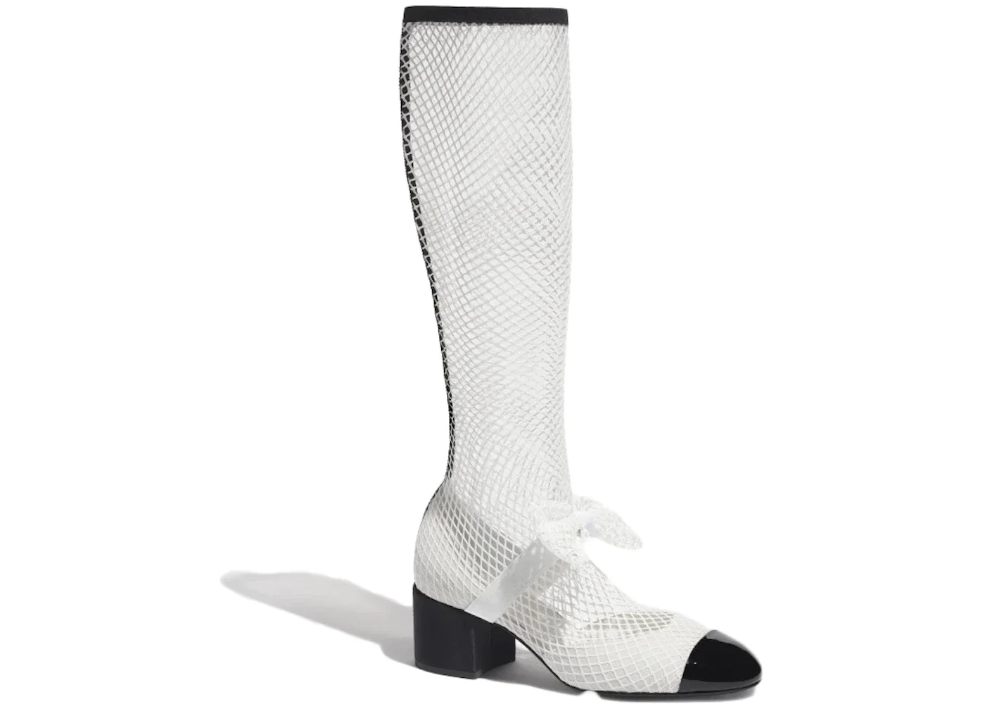 Chanel Resille 55mm Knee High Mary Janes White Black Patent Calfskin - 1
