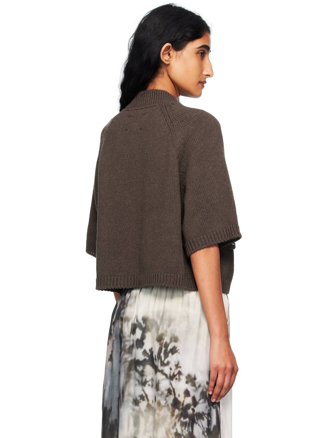 Brown Cotton Stitched Cardigan - 3