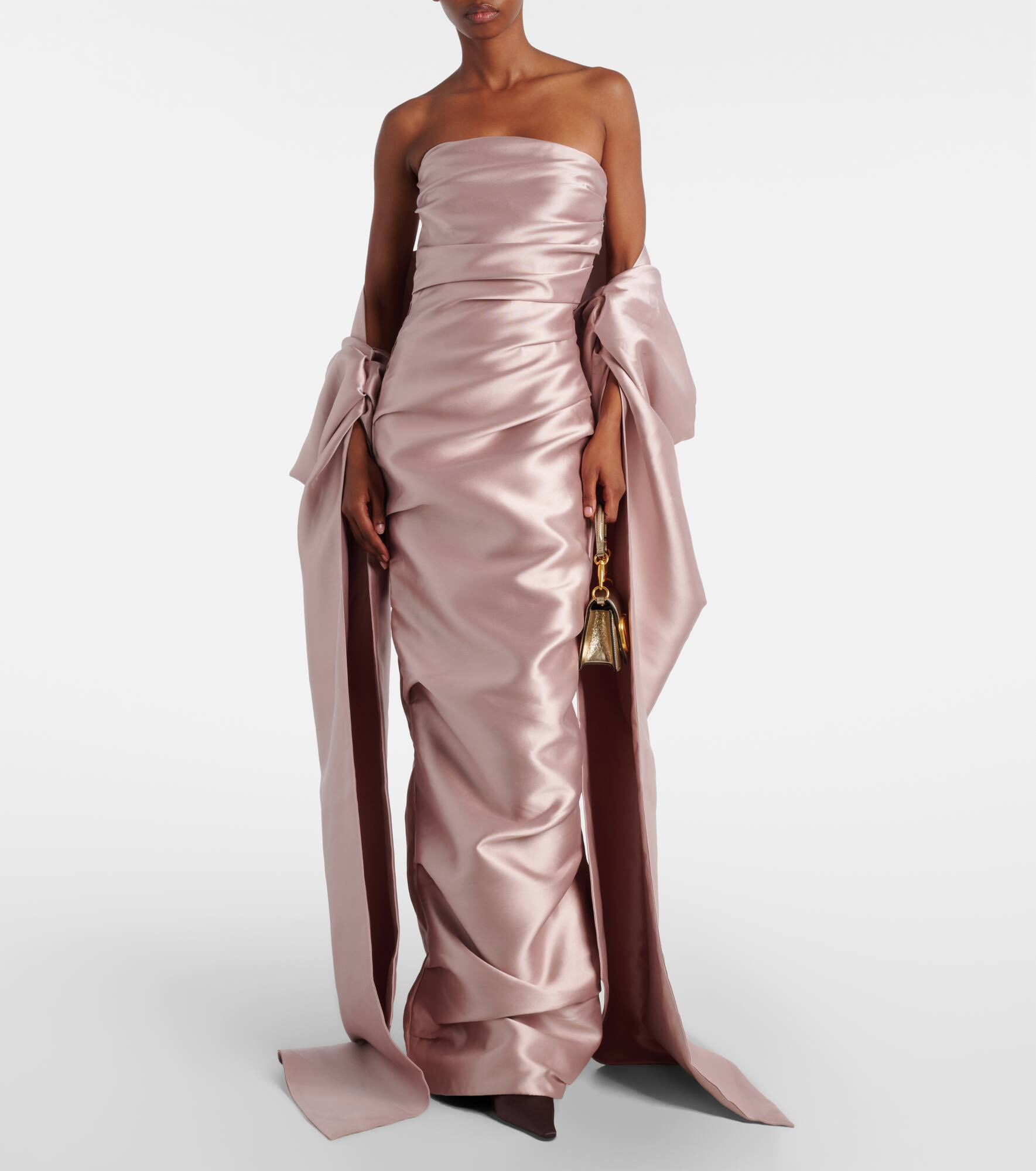 Caped satin bustier gown - 2