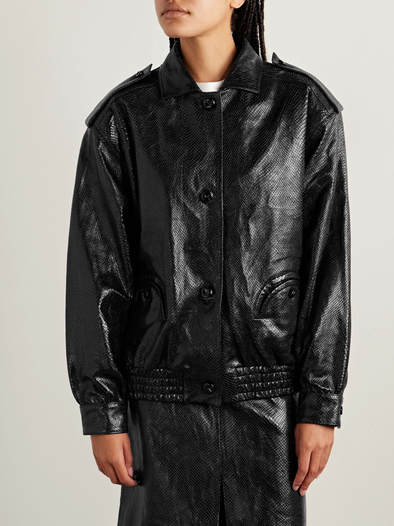Charlie snake-effect leather jacket Black - 3