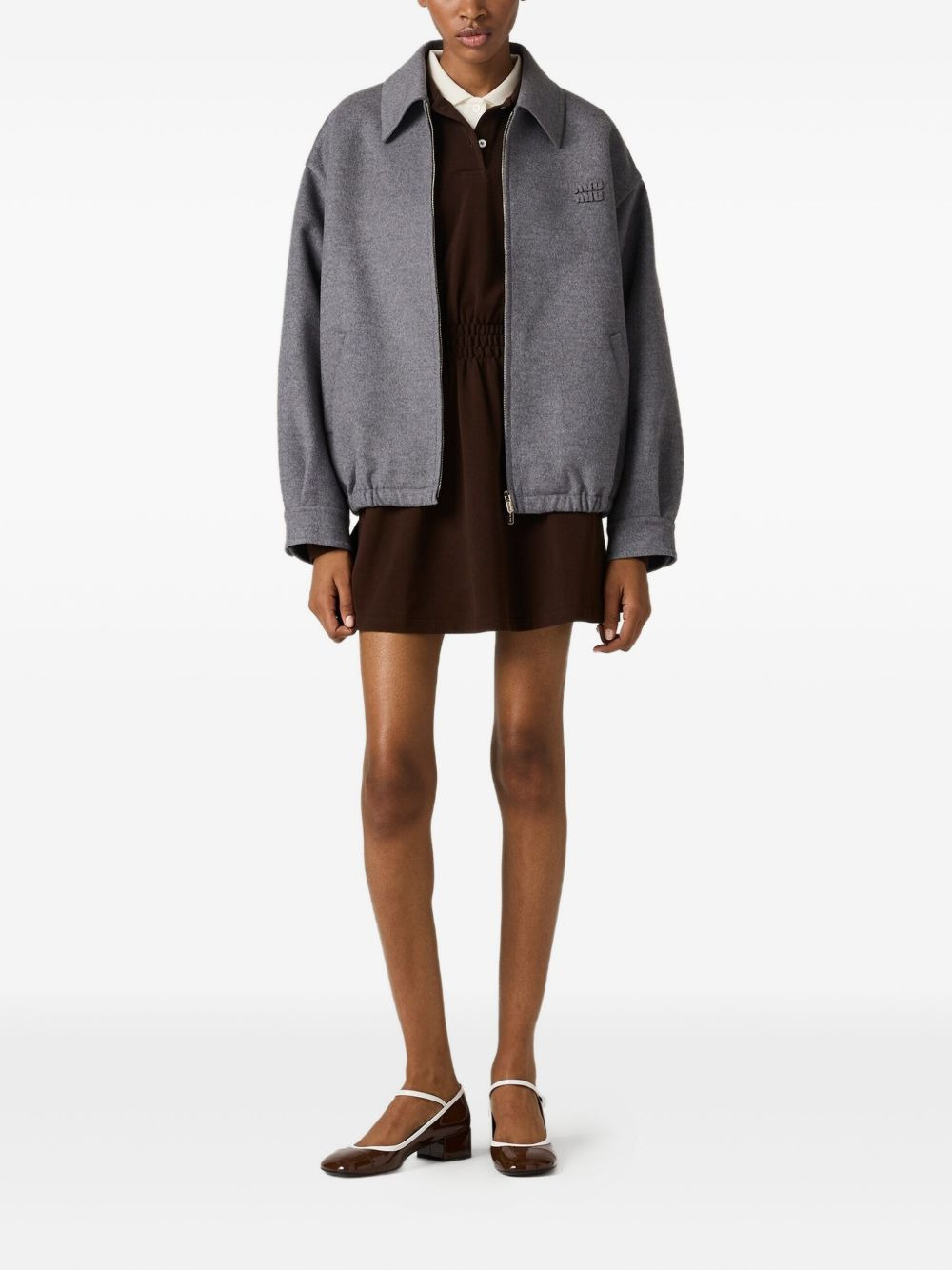 embroidered-logo wool jacket - 2