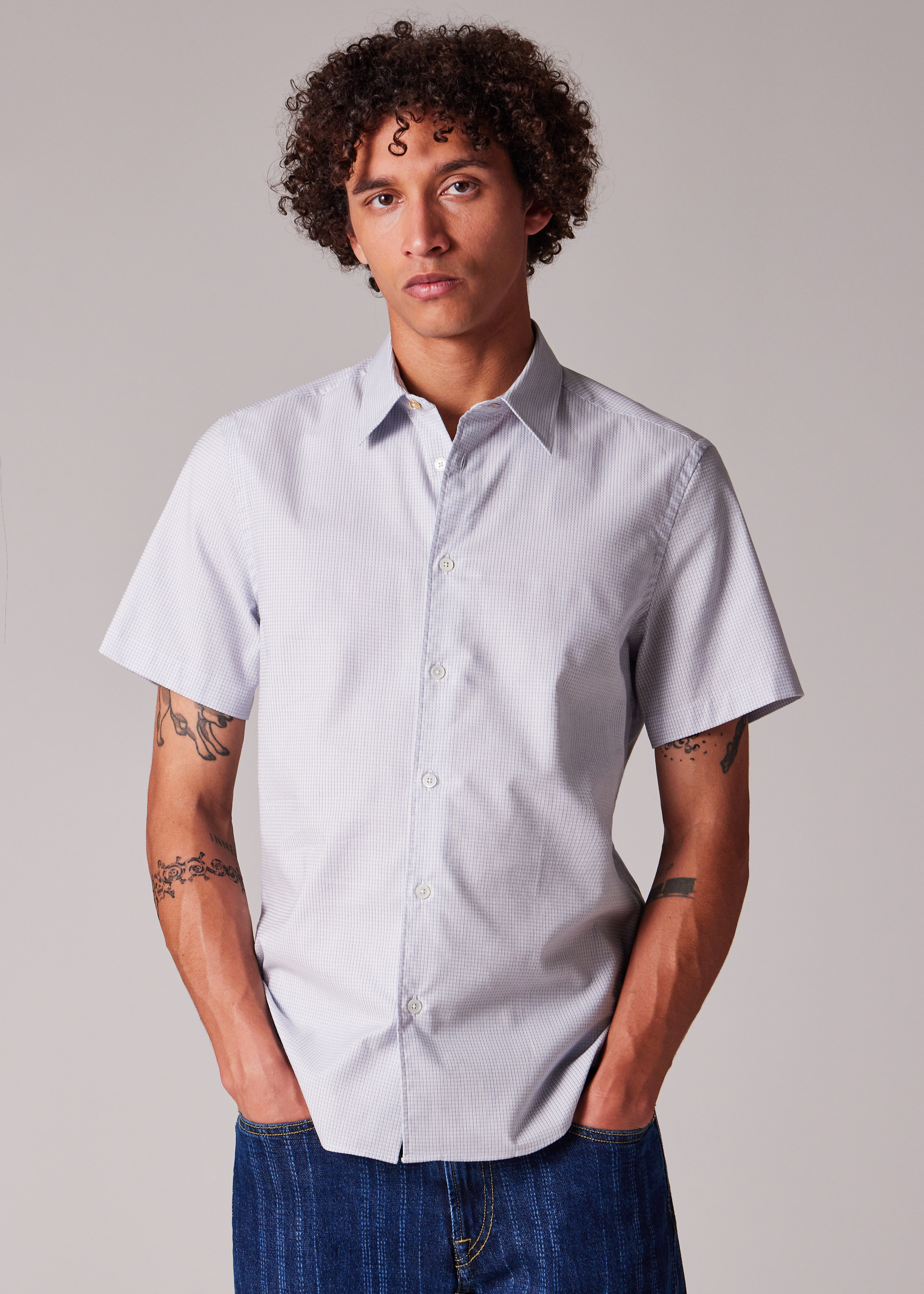 Slim-Fit Light Blue 'Geo Stripe' Short-Sleeve Shirt - 3