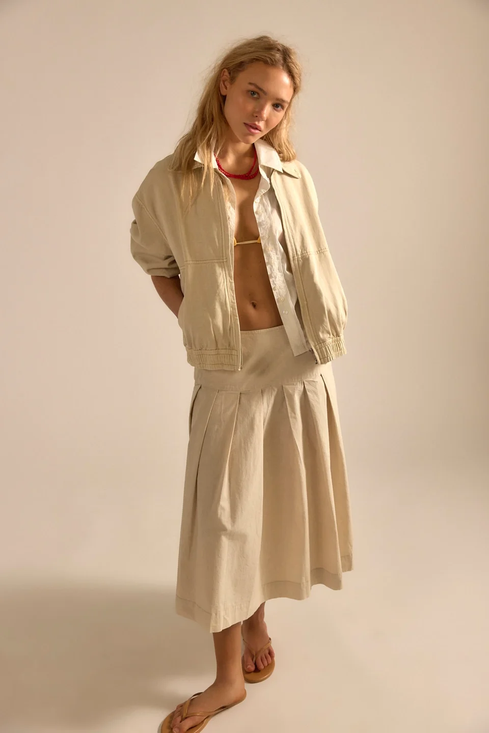 We The Free Skipper Pleated Chino Midi Skirt - 1
