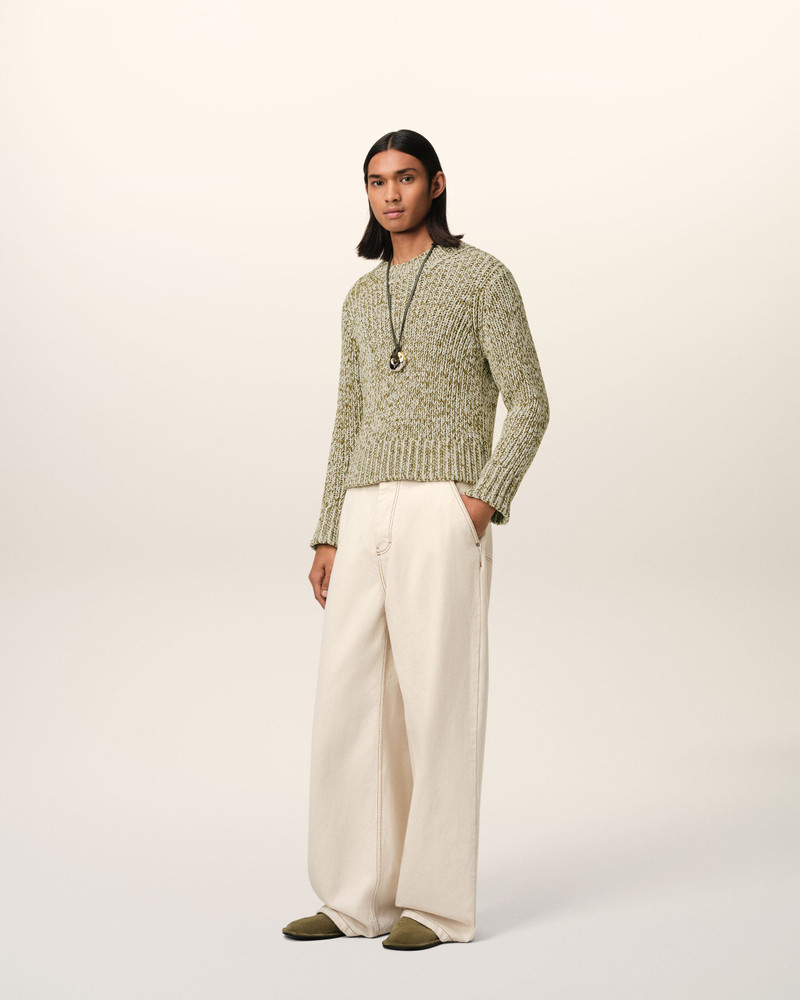 GREEN MOULINÉ TEXTURED KNIT CREWNECK SWEATER 6