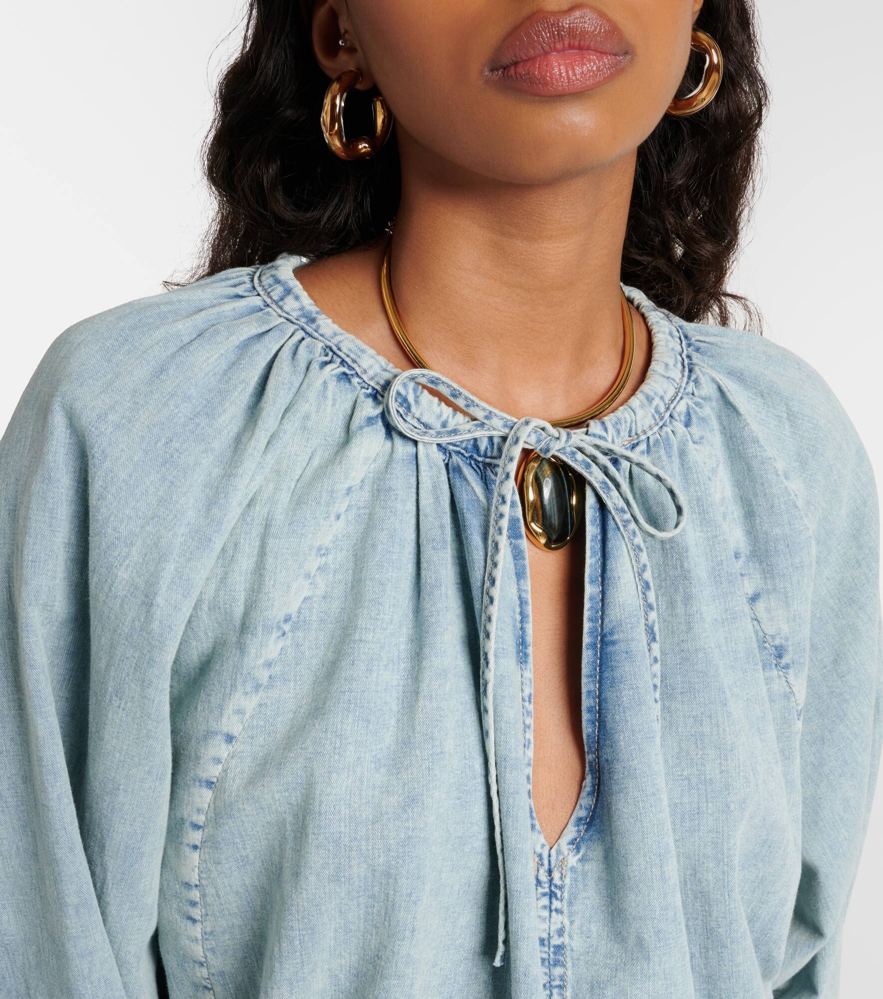 Cotton and linen denim top - 7