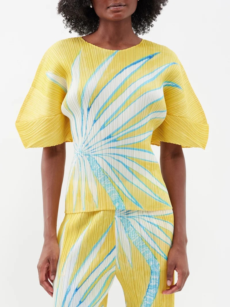 Pleats Please Issey Miyake Palm tree-print technical-pleated top 