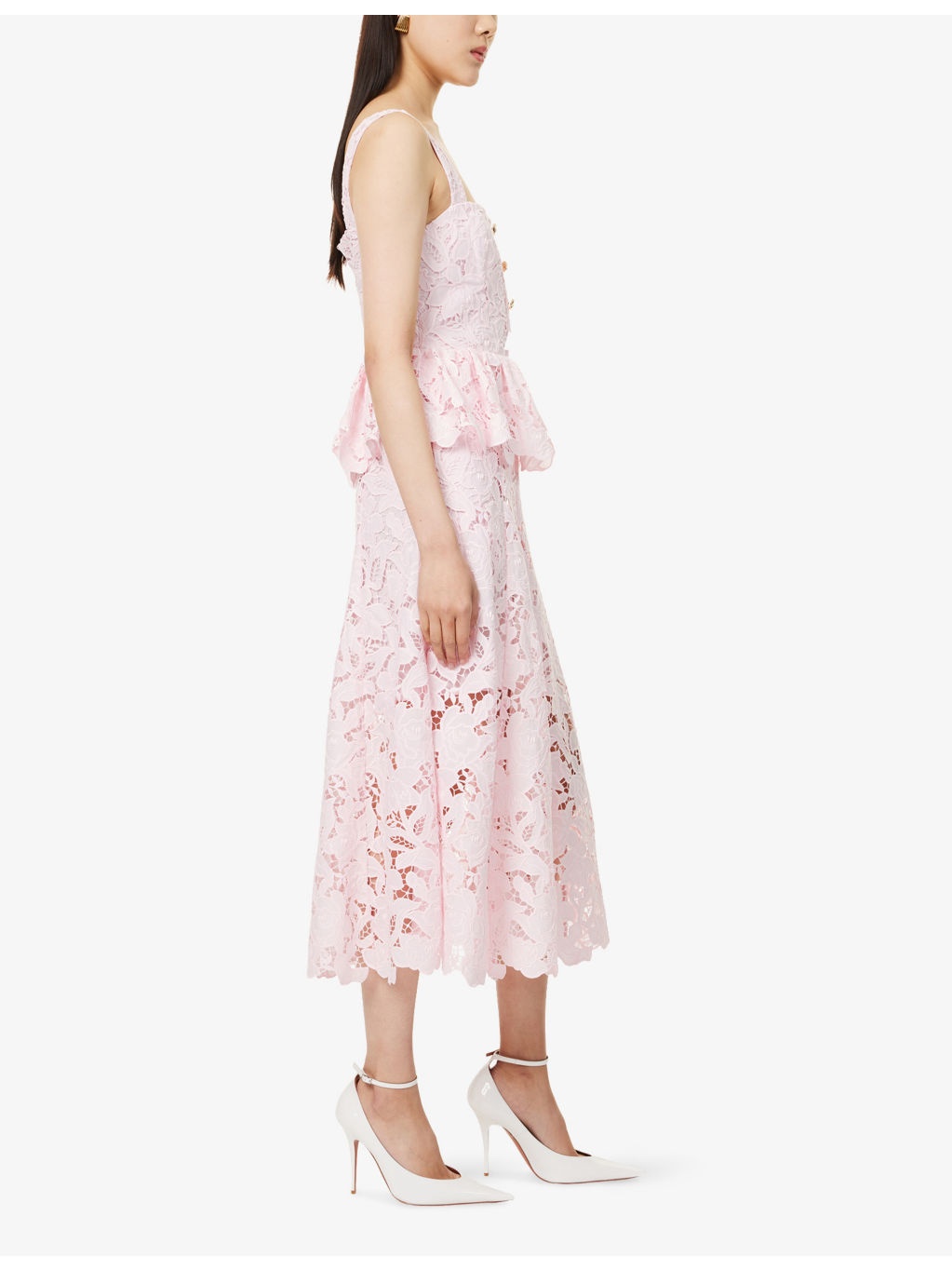Peplum Sleeveless Lace Midi Dress - 3