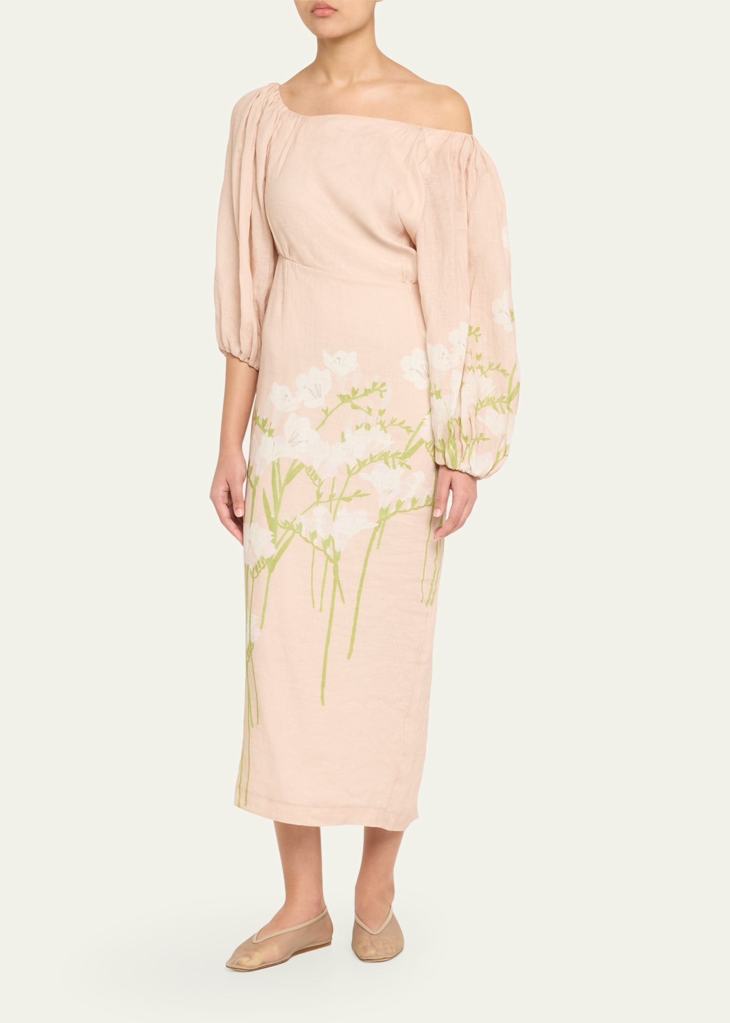 Printed Off-The-Shoulder Linen Dress - 4