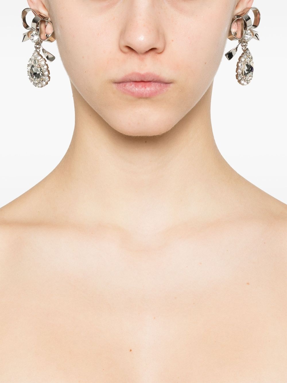 crystal-embellished bow drop earrings - 2