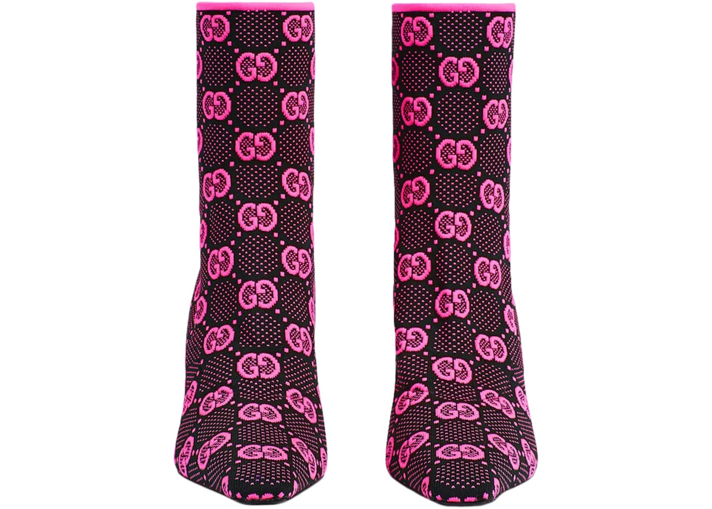 Gucci GG 75mm Knit Ankle Boots Black Fluorescent Pink Fabric - 3