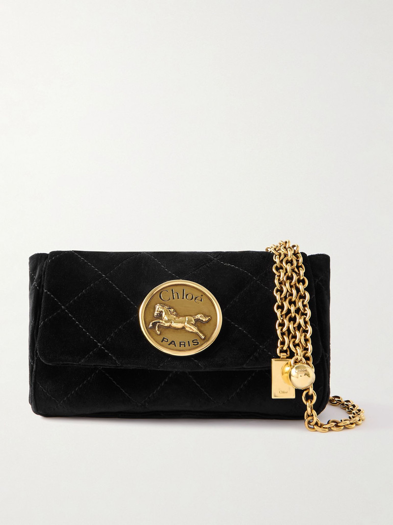 Heritage small embellished quilted velvet shoulder bag Black 1