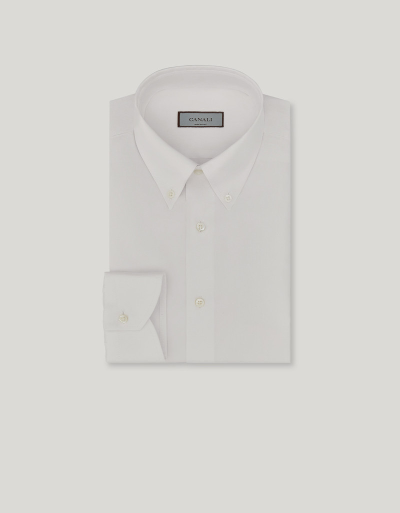 WHITE COTTON TWILL SHIRT WITH BUTTON-DOWN COLLAR 1