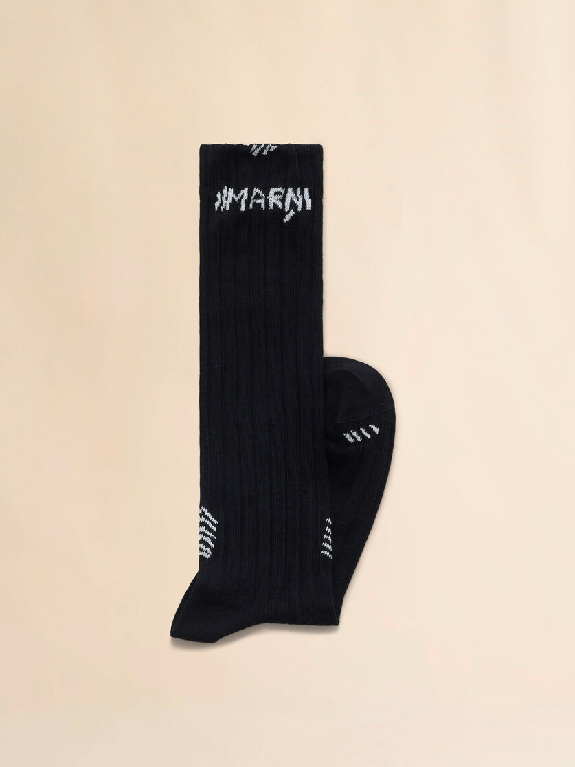 BLACK RIBBED COTTON SOCKS WITH MARNI MENDING - 2