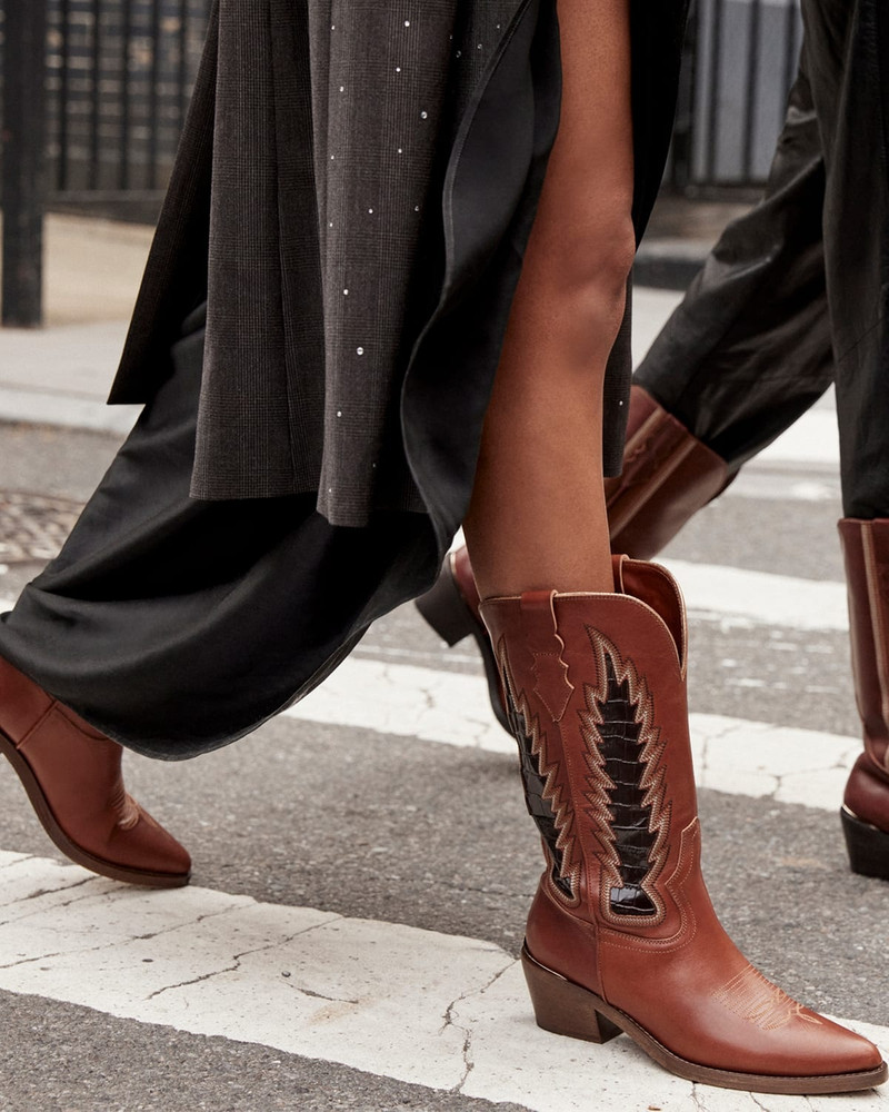 PARTLOW Whitney Mixed Leather Western Boots outlook