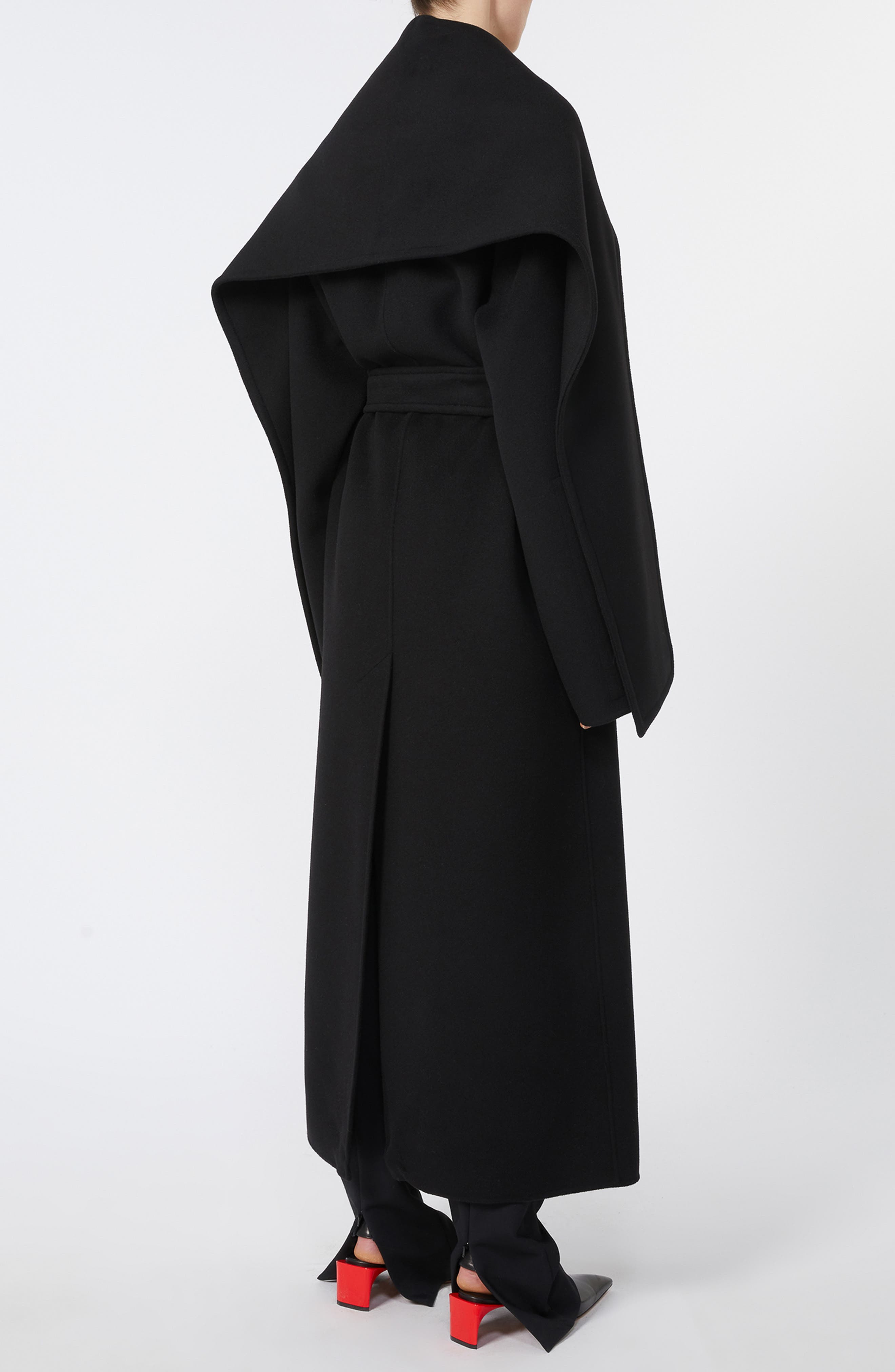 SPORTMAX Baldo Scarf Detail Virgin Wool Belted Coat in Black at Nordstrom - 2