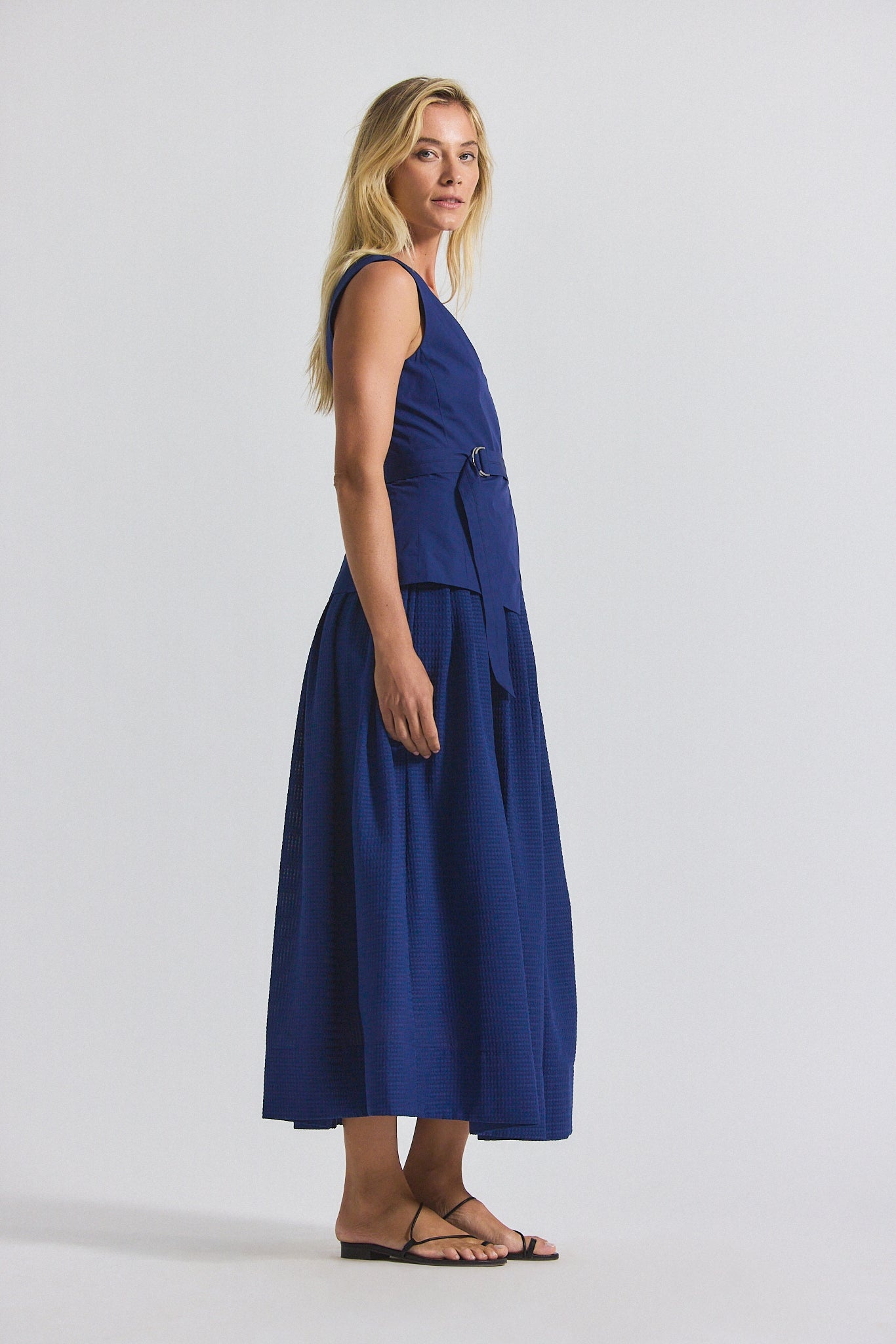 ANNIKA MIXED MEDIA MINI GRID GEORGETTE DRESS - 4