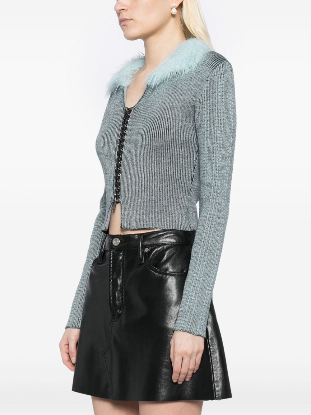 lace up knit cardigan - 3