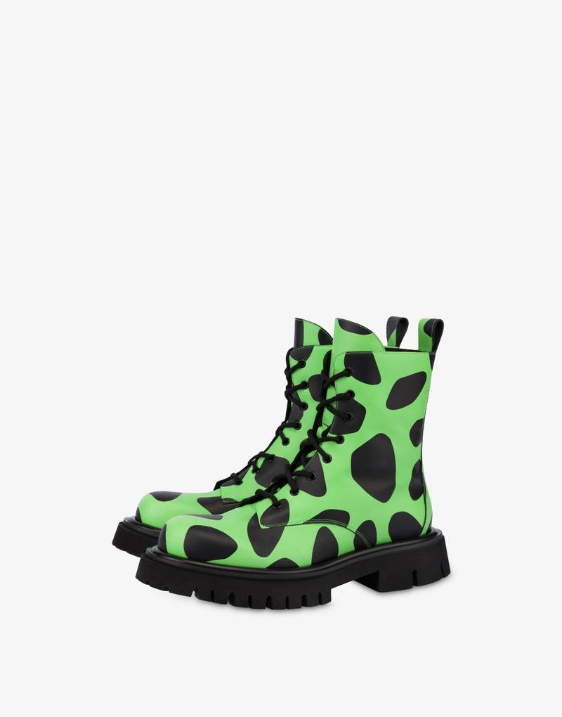 MOSCHINO X THE FLINTSTONES™ PRINTED COMBAT ANKLE BOOTS 1