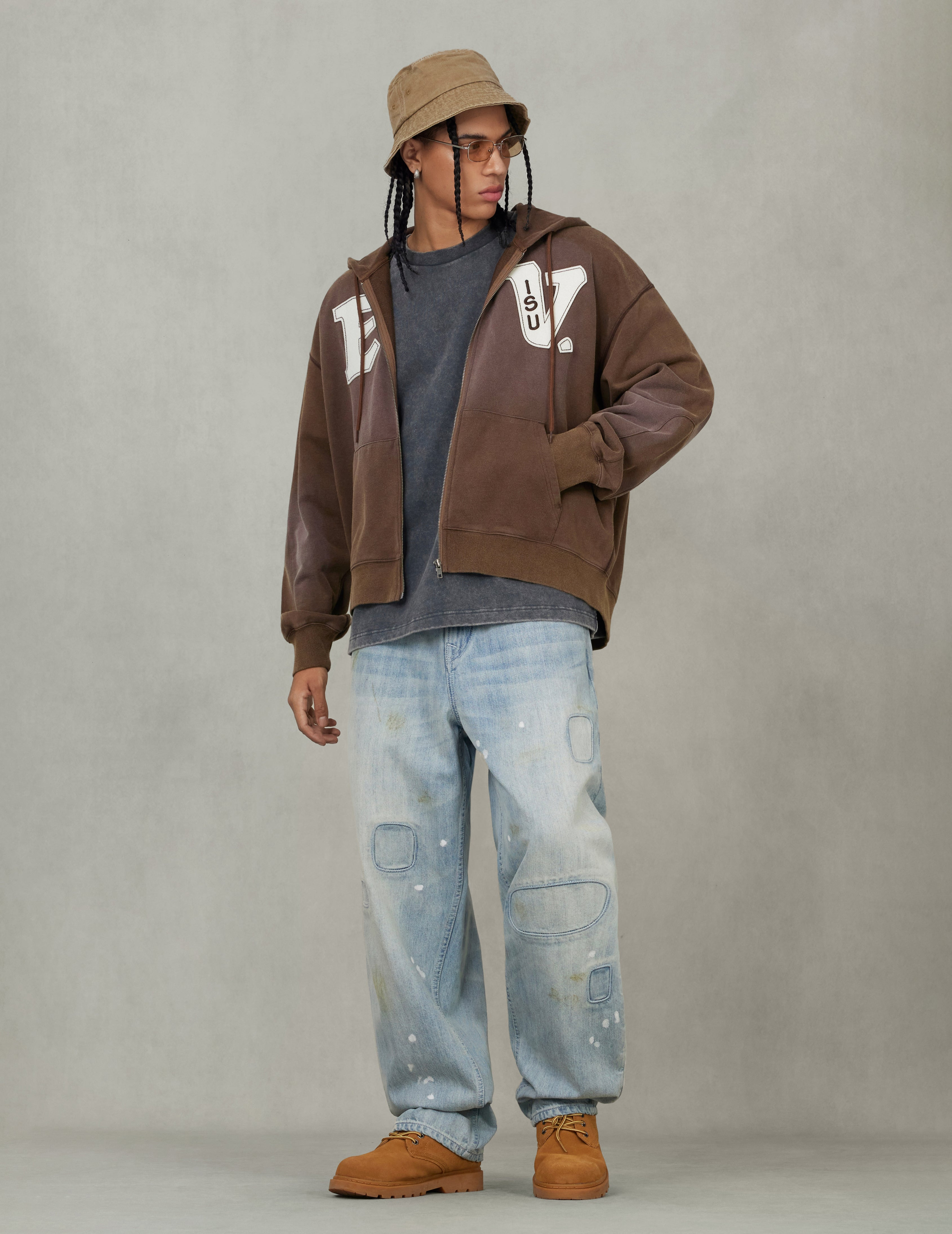 EV and Seagull Patches Embroidery Relax Fit Hoodie Jacket - 5