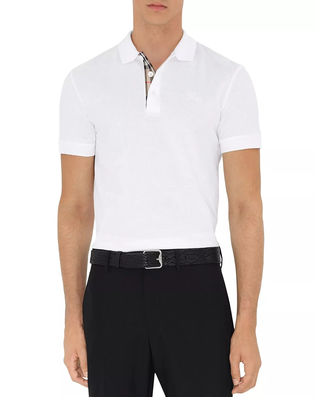 Eddie Cotton Piqué Equestrian Knight Embroidered Slim Fit Check Placket Polo Shirt - 1