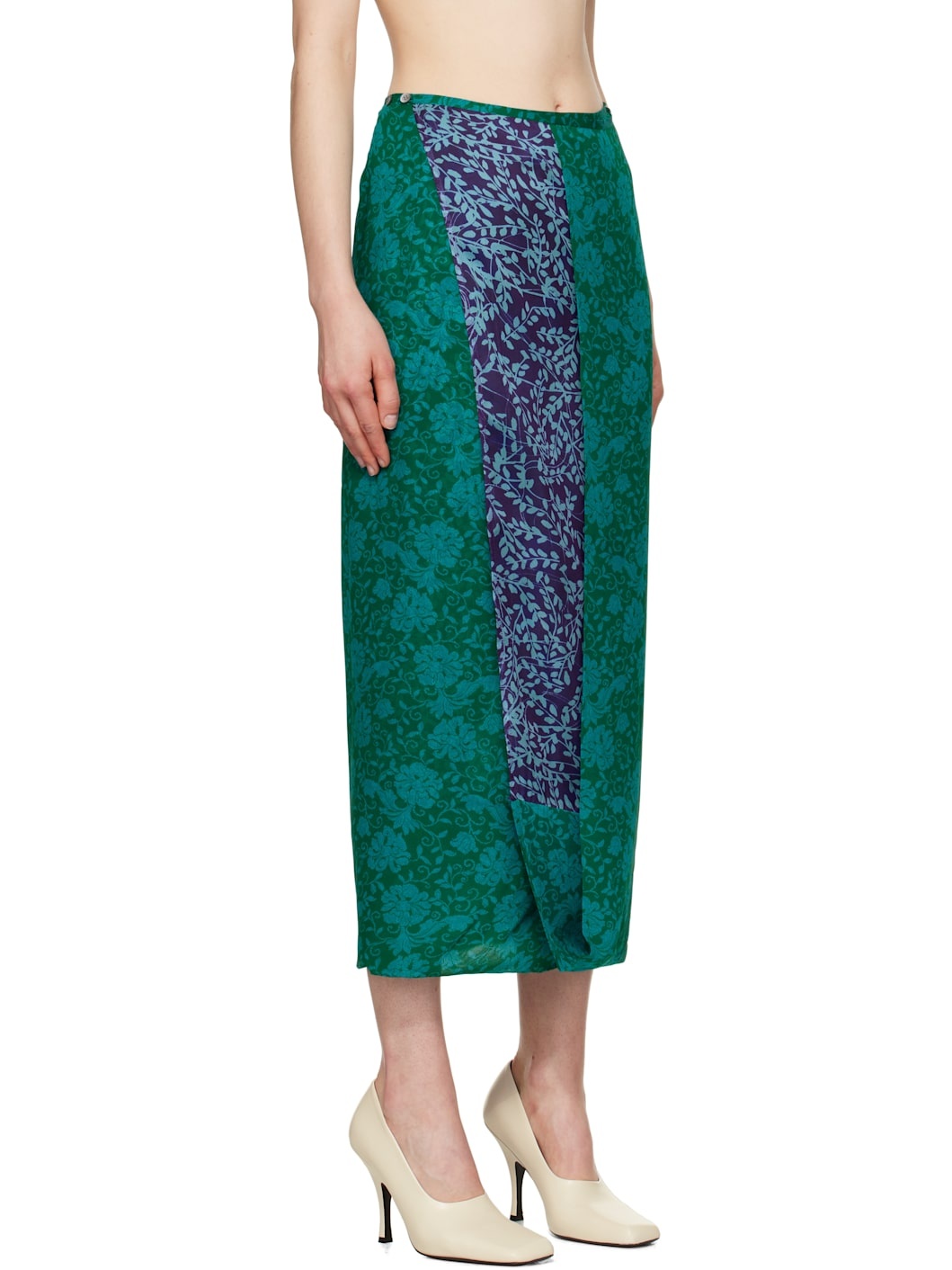 Blue Silk Floral Midi Skirt - 2