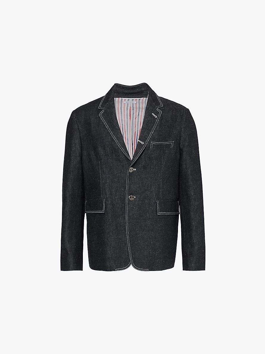 Unconstructed single-breasted contrast-stitch denim blazer - 1