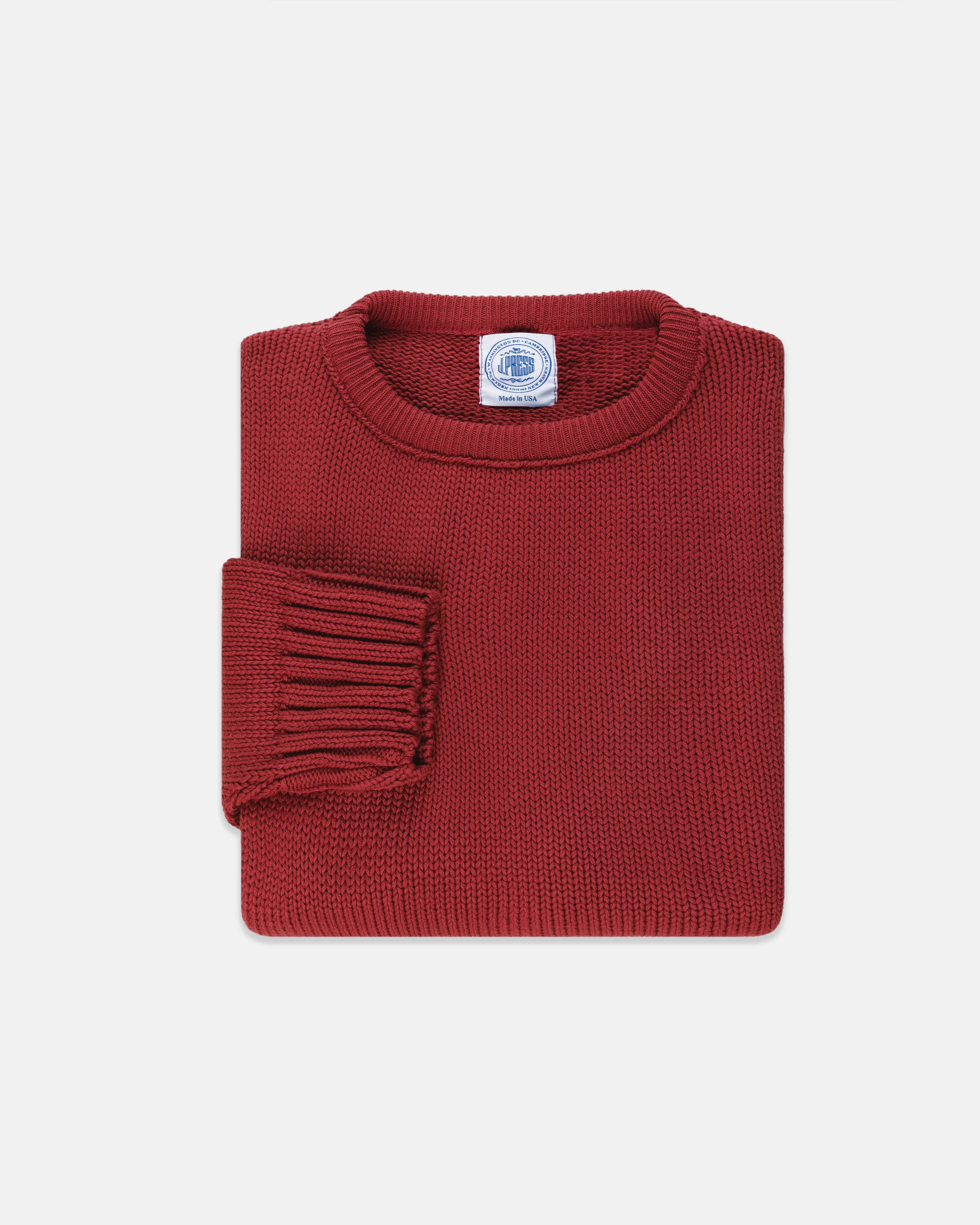 MADE-IN-USA RED CHUNKY COTTON CREWNECK SWEATER - 1