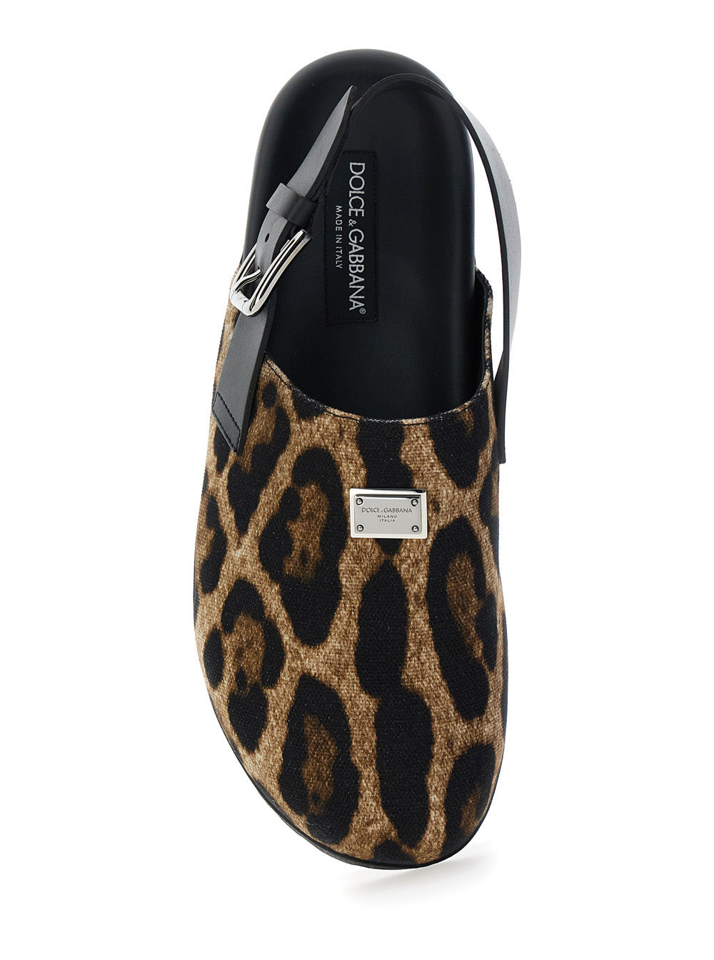 Dolce & Gabbana Men Brown Mules With Logo Plaque On The Front And Leopard Motif In Leather And Cotto - 4