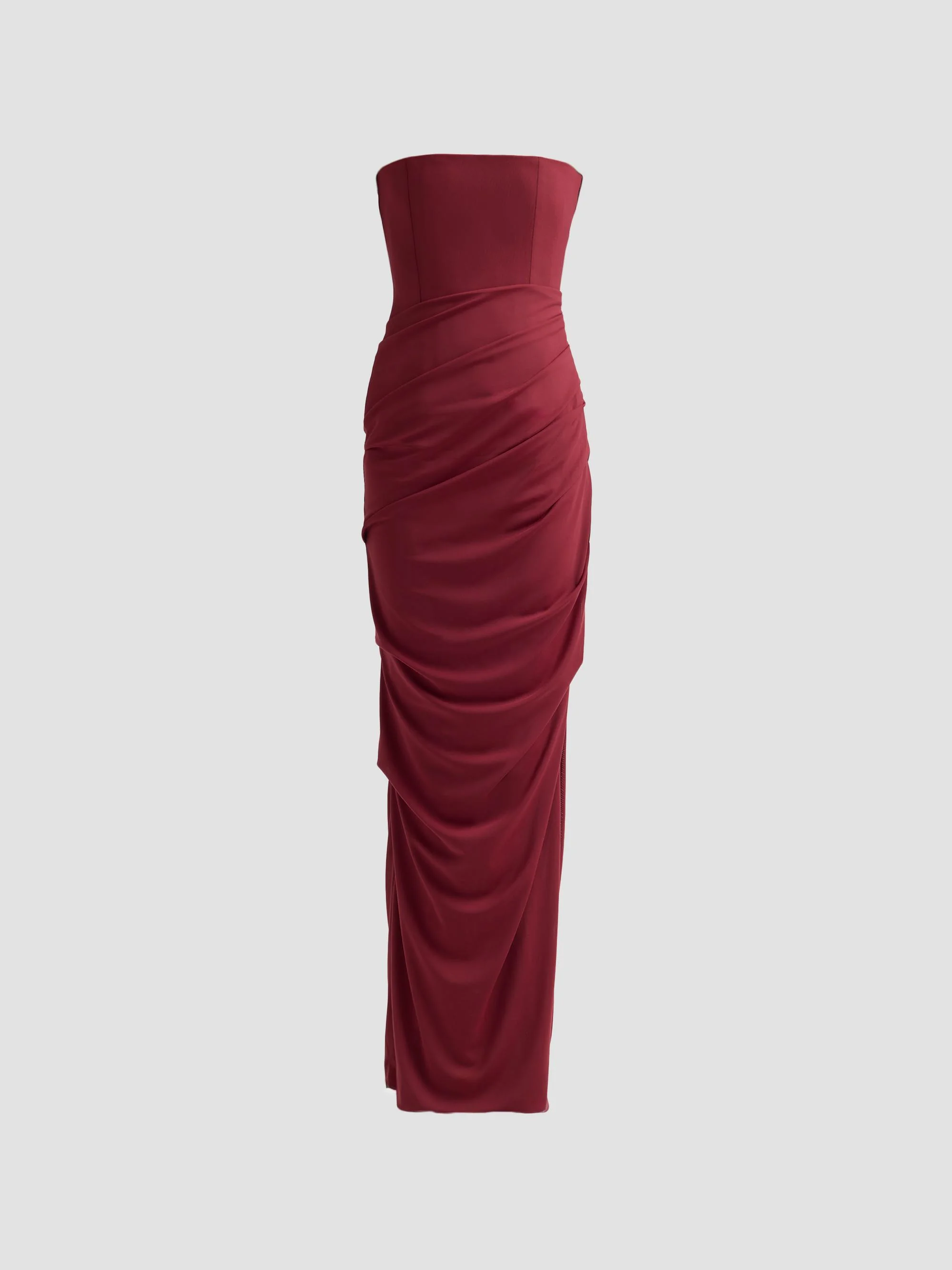 Women's Draped Strapless Sheath Gown - Port - 1