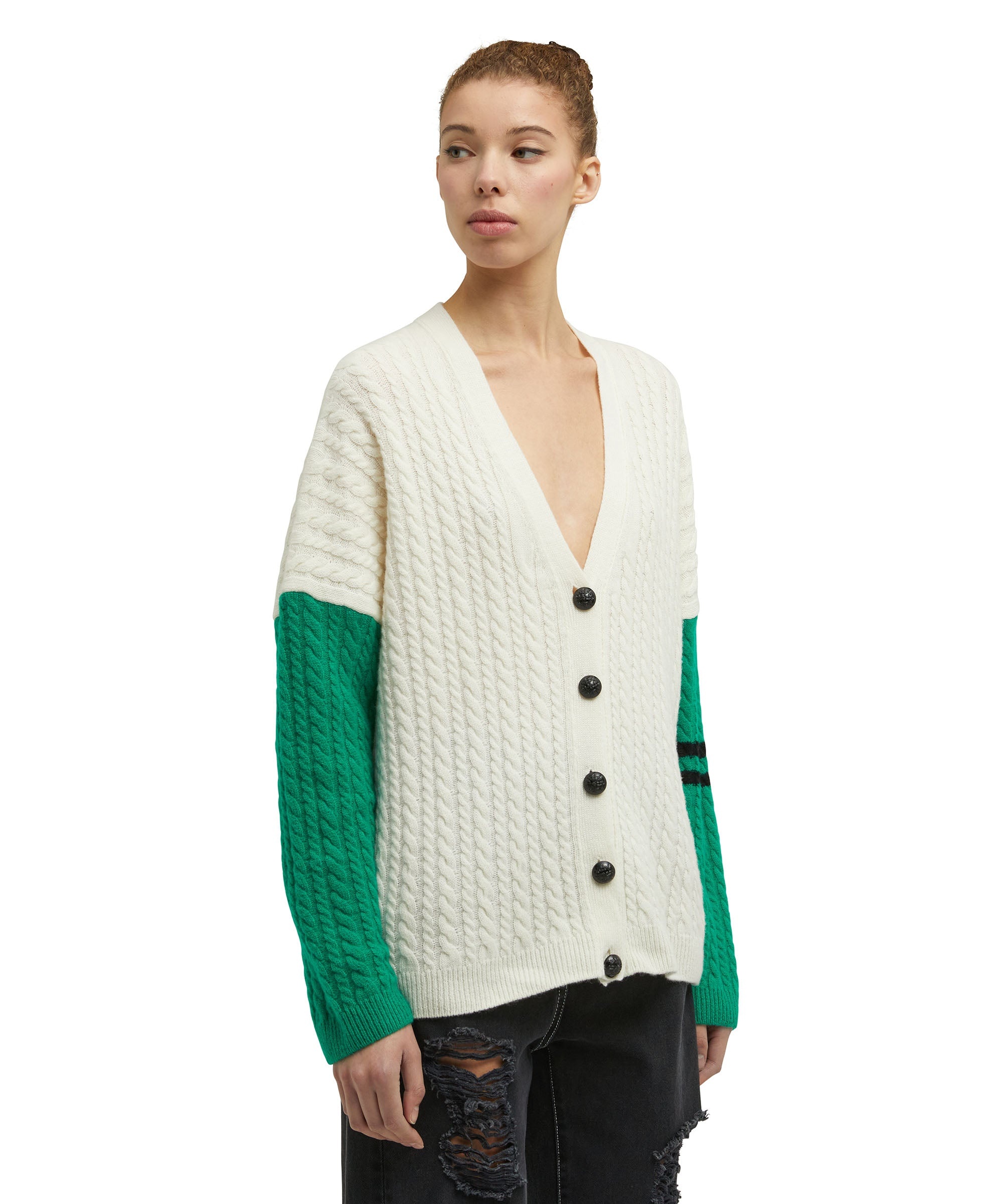 "Cable color-block Cashmere blend" V-neck cardigan - 3
