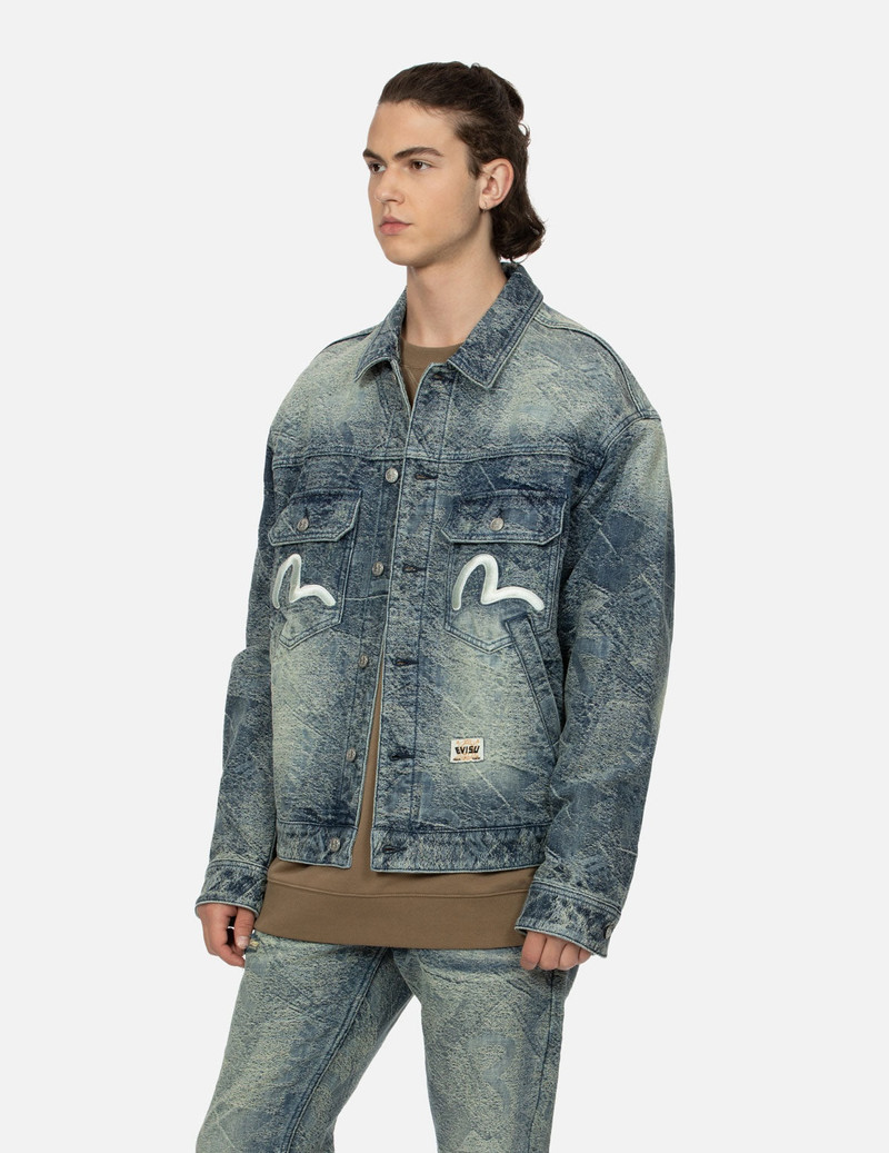 ALLOVER POCKET PRINT AND SEAGULL EMBROIDERY LOOSE FIT DENIM JACKET 7