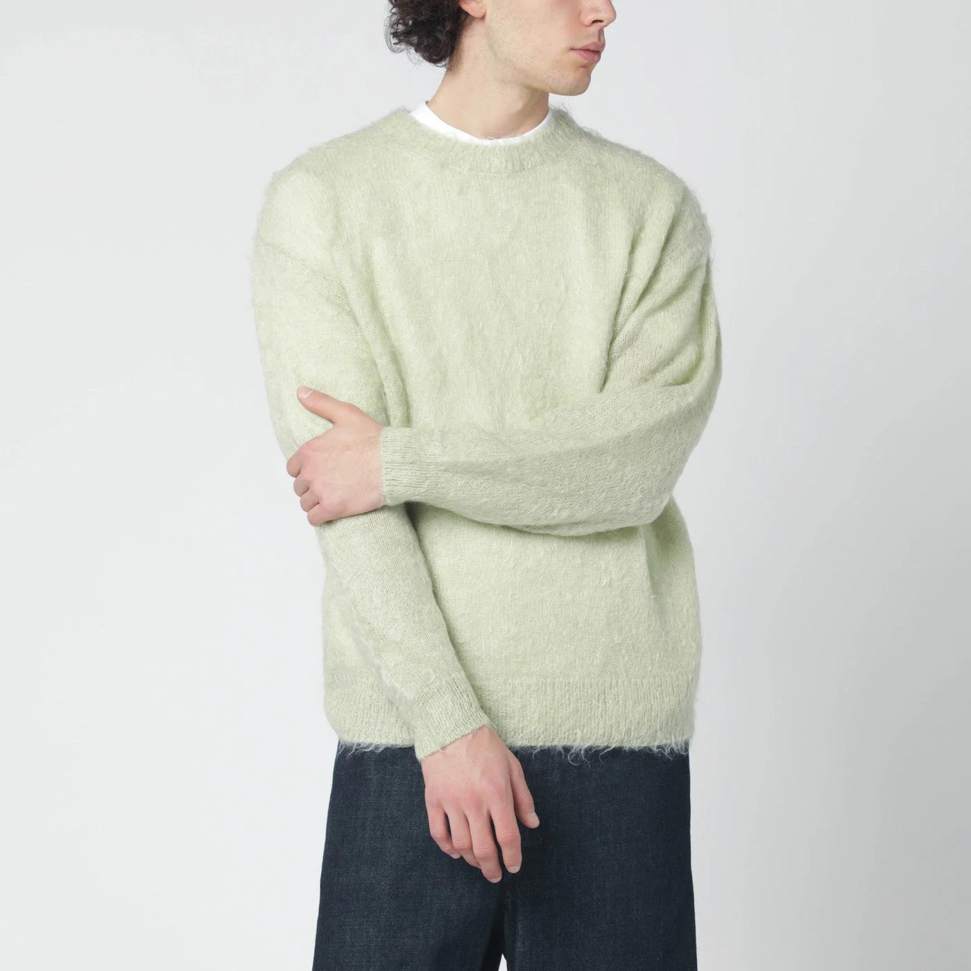 Light green brushed mohair-blend sweater - 1