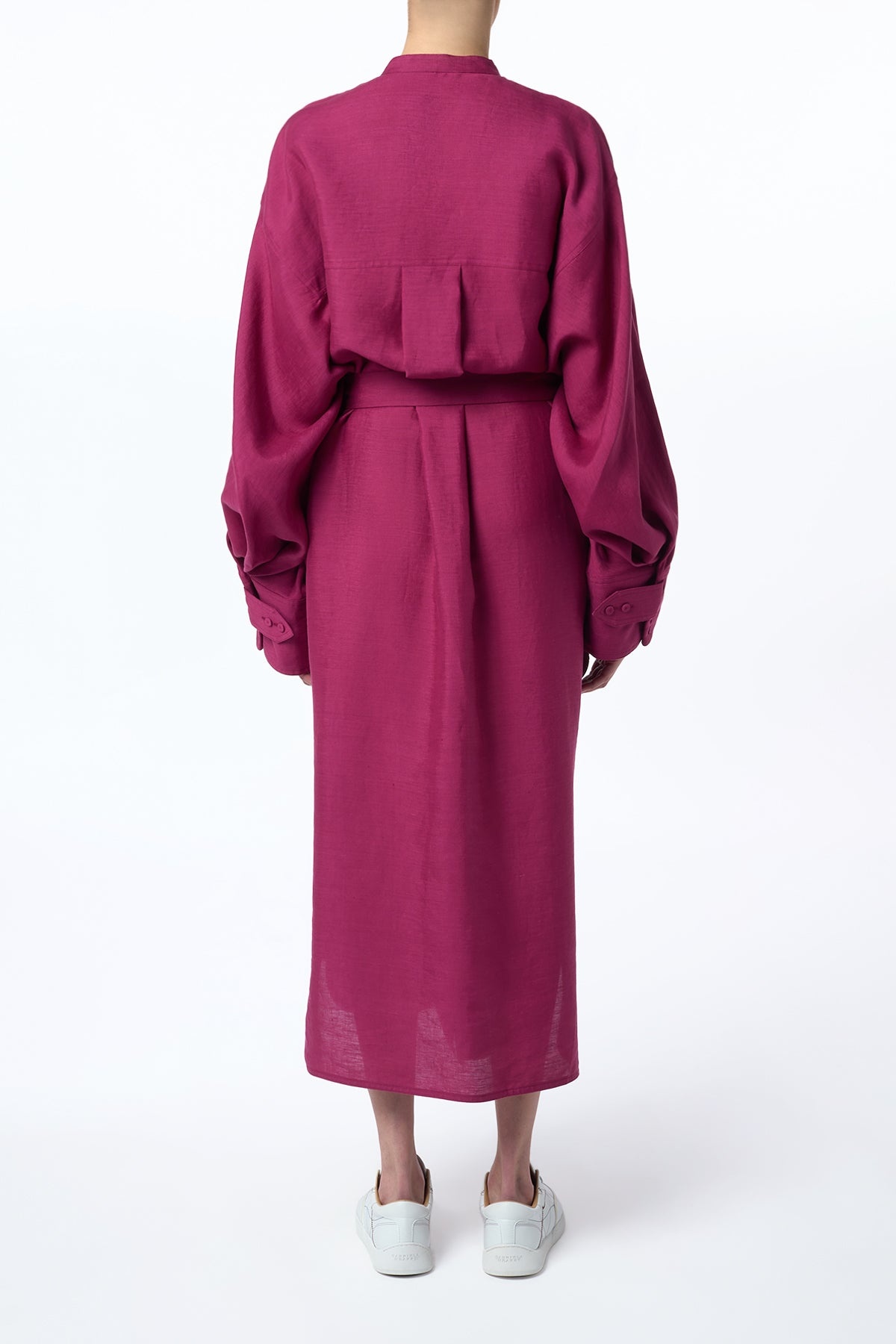 Tilda Oversized Midi Dress in Raspberry Aloe Linen - 4