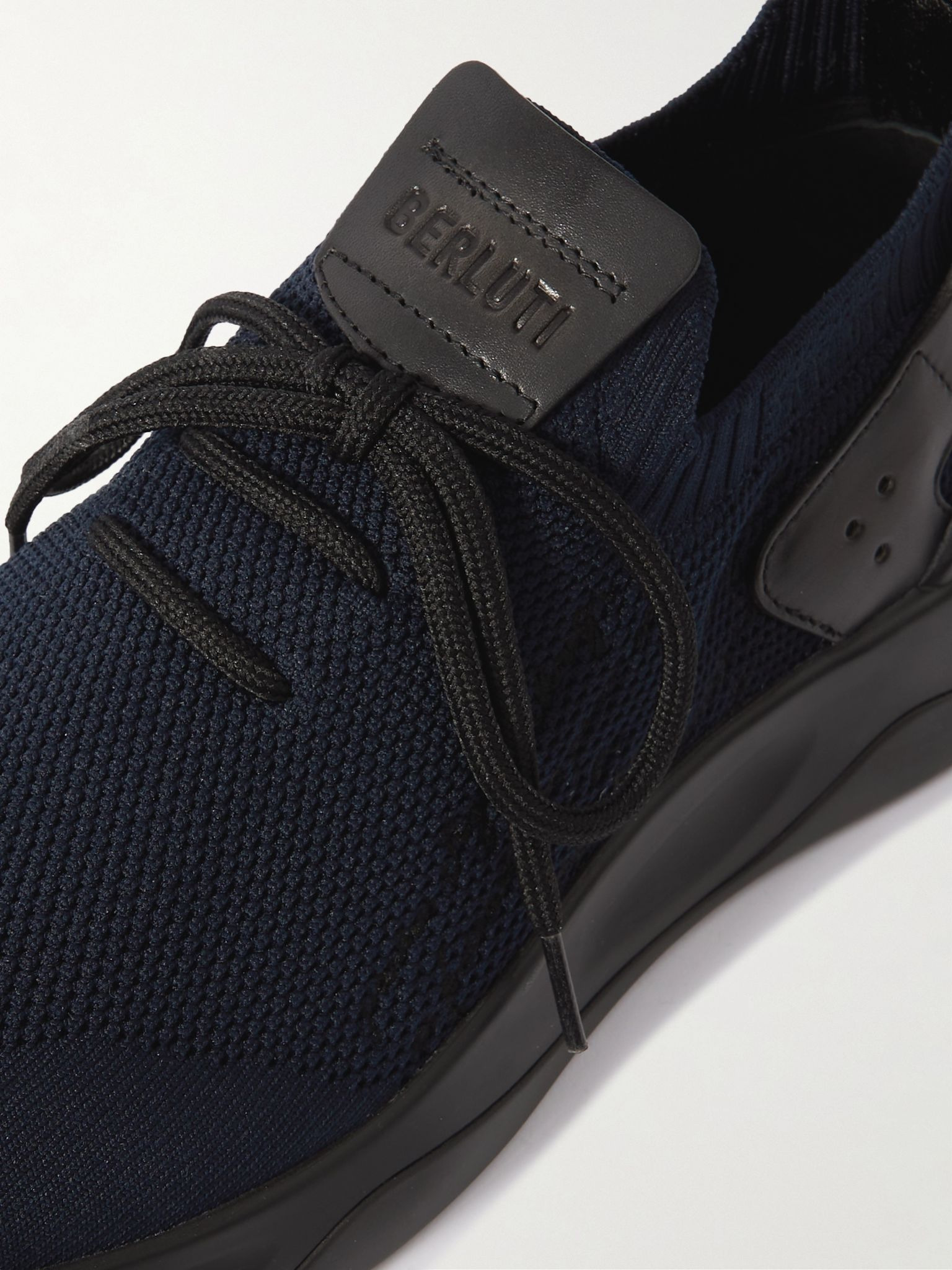 Shadow Venezia Leather-Trimmed Stretch-Knit Sneakers Navy - 6