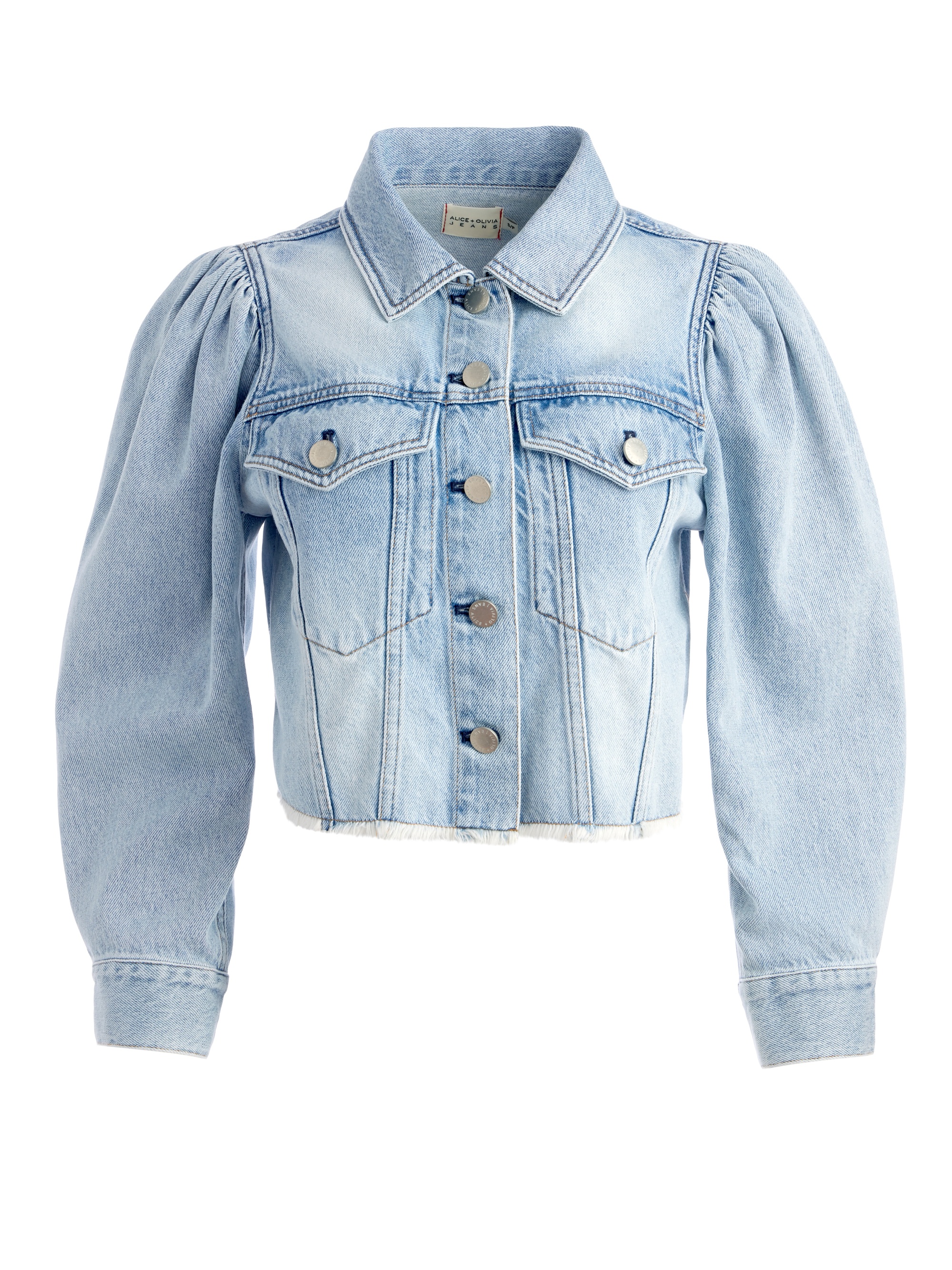 LANA PUFF SLEEVE DENIM JACKET WITH RAW HEM - 1