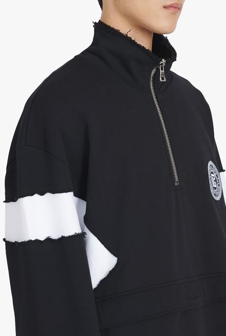 Black and white eco-designed cotton sweatshirt with Balmain logo badge - 9