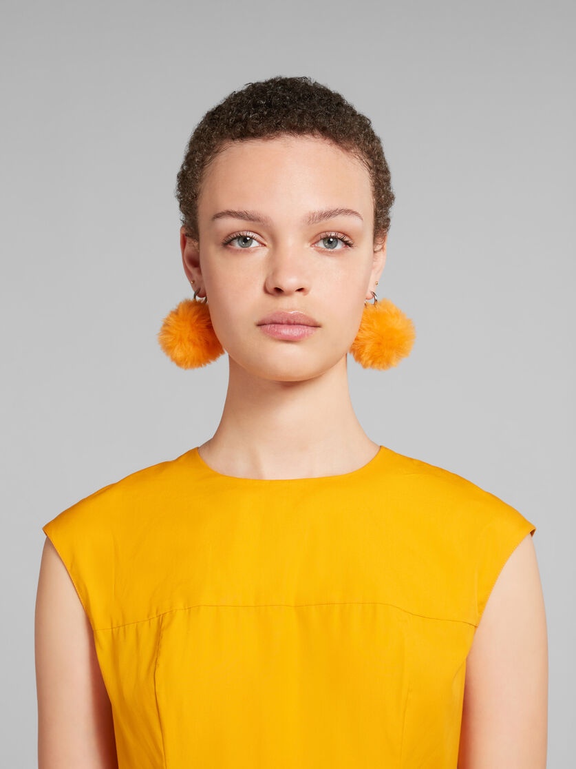 ORANGE FLUFFY POM-POM EARRINGS - 2