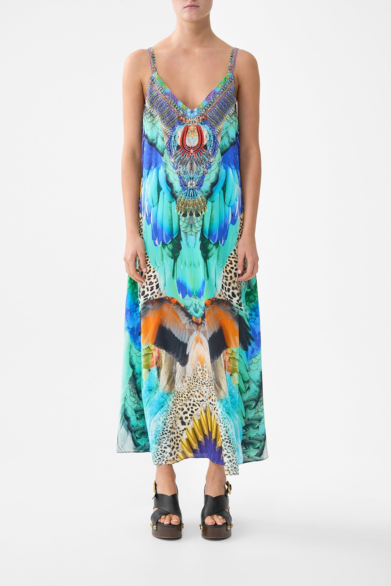 V NECK MIDI SLIP DRESS - 2
