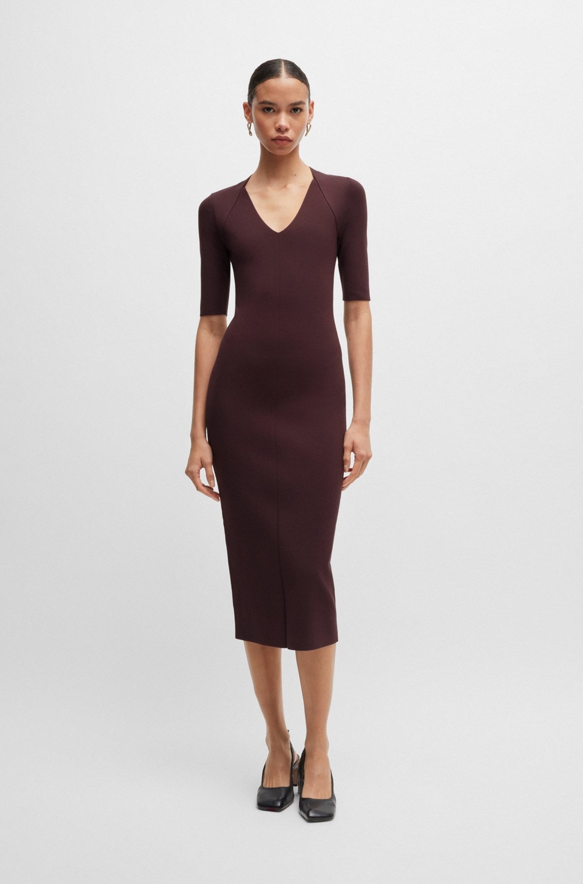 V-NECK KNITTED DRESS WITH CROPPED SLEEVES - 2