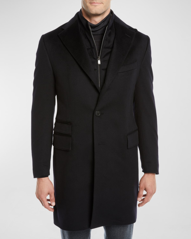 CORNELIANI Men's ID Wool Top Coat, Black outlook