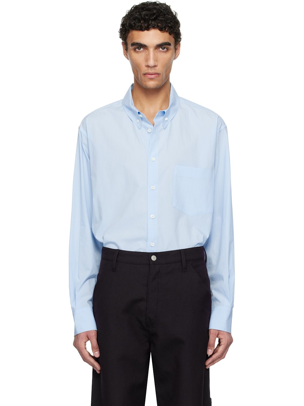 Blue Button Down Collar Classic Shirt - 1