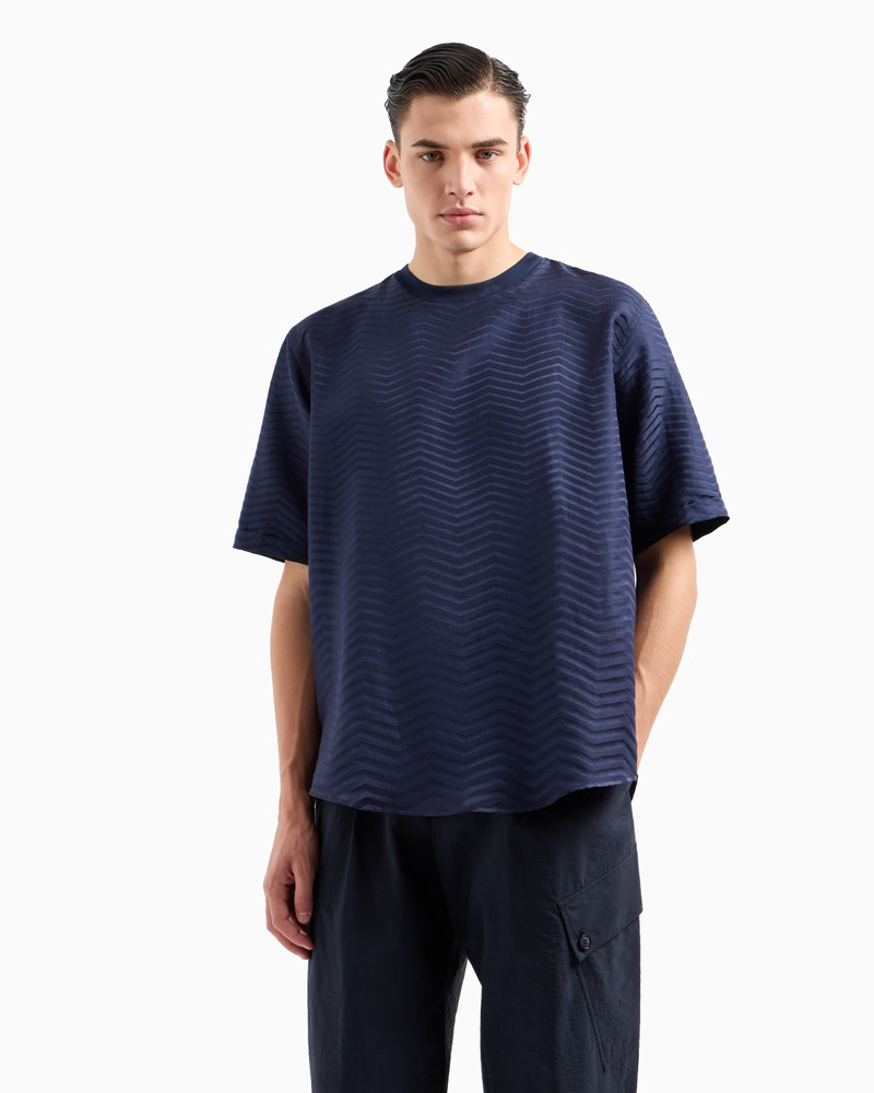 GIORGIO ARMANI T-SHIRT SHIRT IN GRADIENT CHEVRON JACQUARD SILK AND VISCOSE outlook