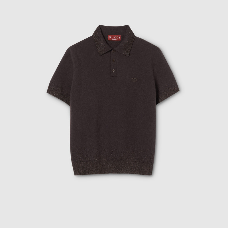 Knit wool lurex polo shirt with embroidery 1