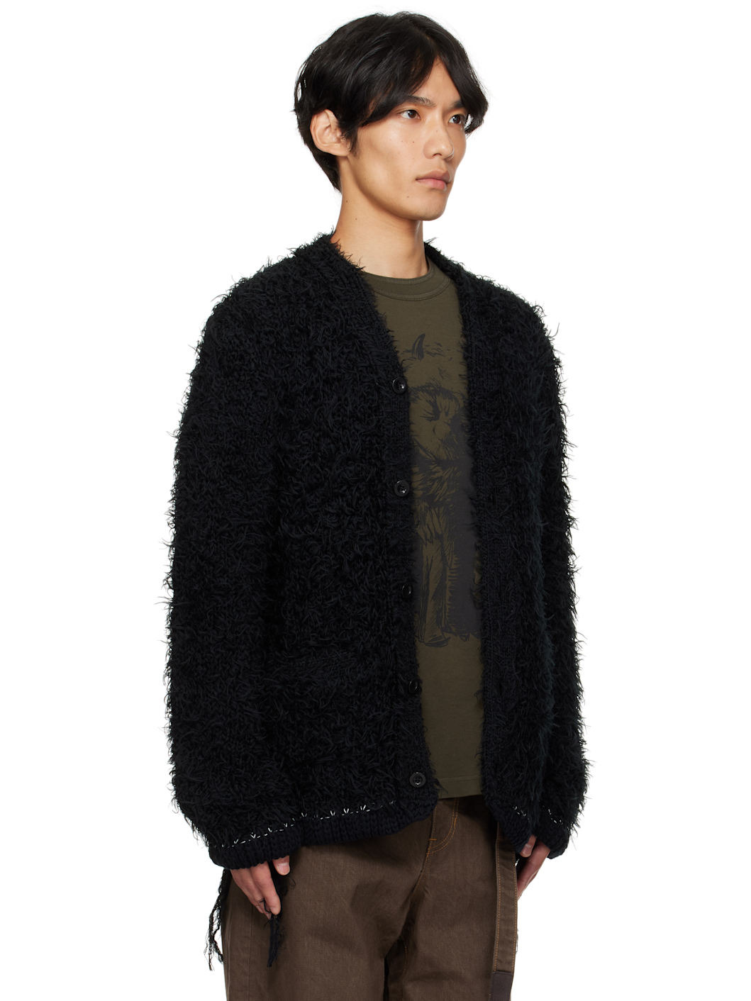 Black Furry Knit Cardigan - 2