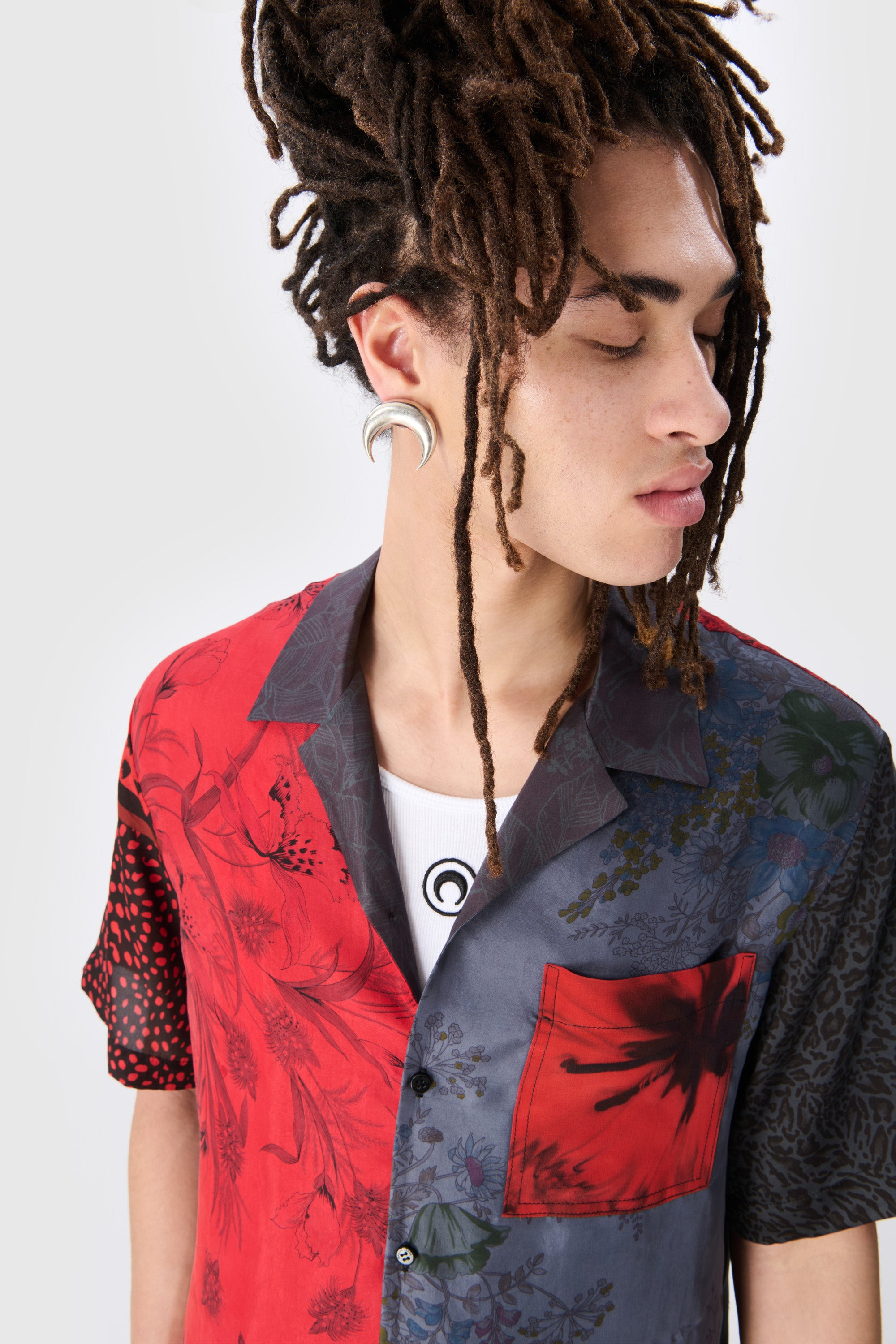Upcycled Silk Scarves Bowling Shirt - 7