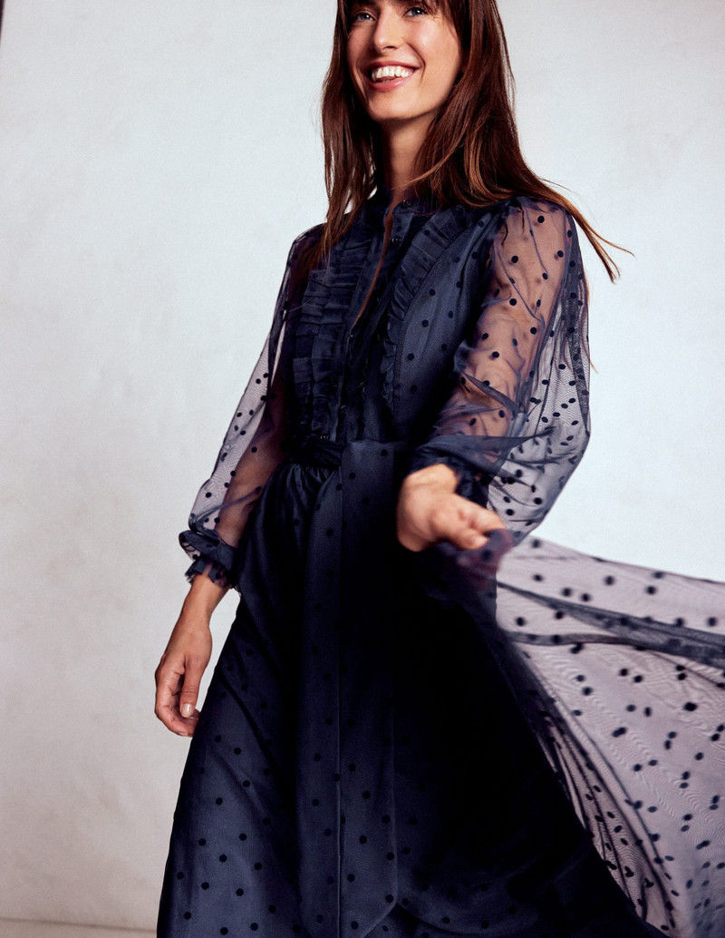 Tulle Ruffle Maxi Dress-Navy 6