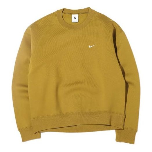 Men's Nike Lab Fleece Crew Solid Color Plush Stay Warm Sports Round Neck Pullover Desert Green DA031 - 1