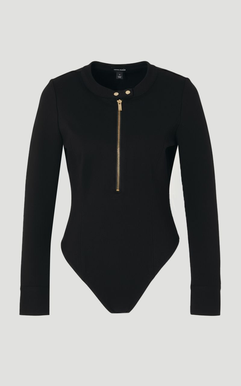 Ponte Zip Trim Detail Long Sleeve Bodysuit - 1